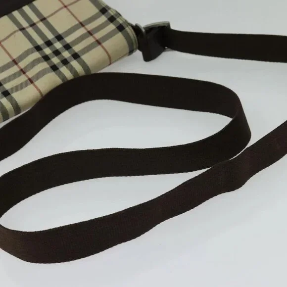 BURBERRY Nova Check Shoulder Bag Nylon Beige Silver Auth hk2950